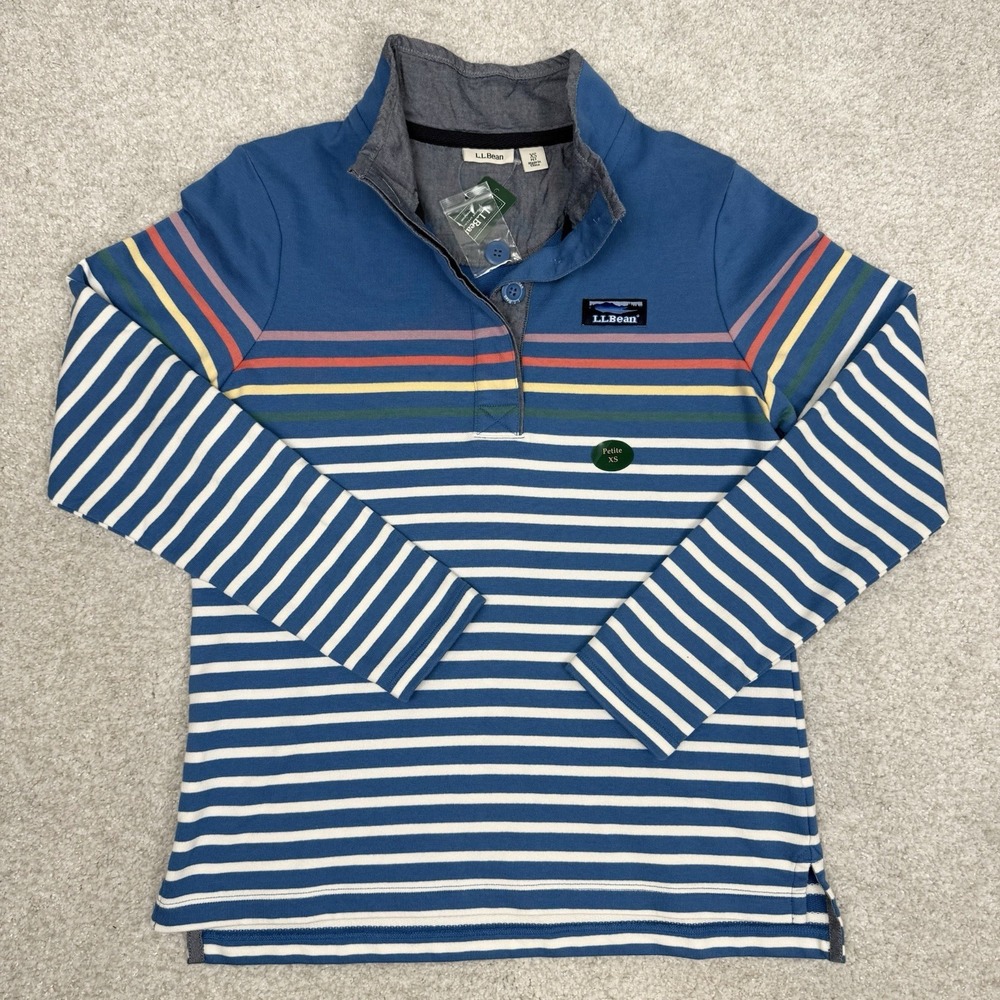 LL Bean NWT Womens Multicolor Stripe Long Sleeve Rugby Henley Shirt X-Small XS - Picture 4 of 12